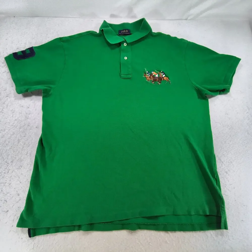 Polo Ralph Lauren Triple Pony Collared Polo Shirt Mens Size Extra Large XL Green